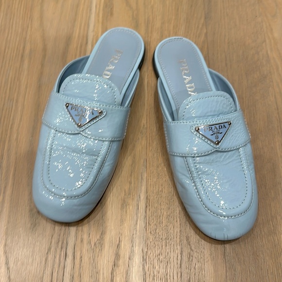 Prada patent baby blue mules slides 7 - Picture 1 of 5